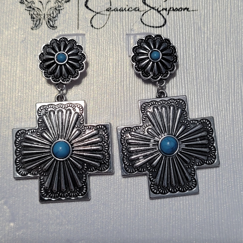❌️sold❌️Jessica Simpson Faux Turquoise Stone Drop Earring Silver